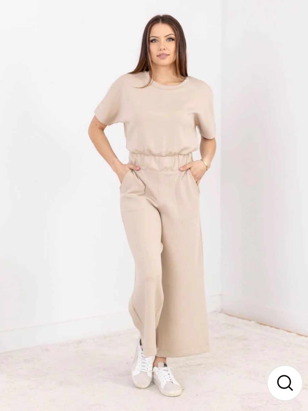 SPANX AIR ESSENTIALS CROP WIDE LEG JUMPSUIT size L Tall tan